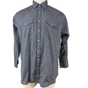 Saddle King Shirt Mens 16.5 Western Tall Pearl Snap Plaid Blue Long Sleeve (424)